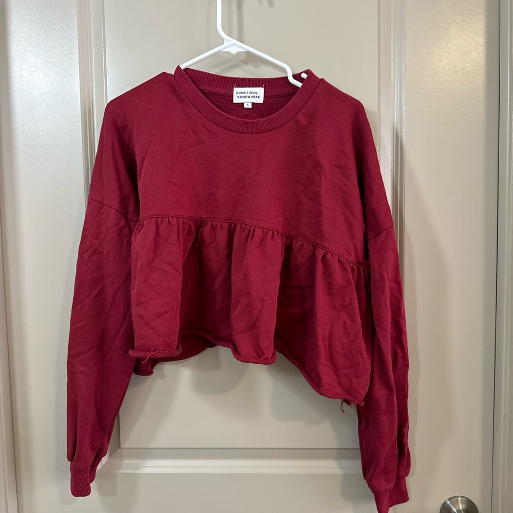 Women's Crimson Ruffle Cropped Sweatshirt/Top